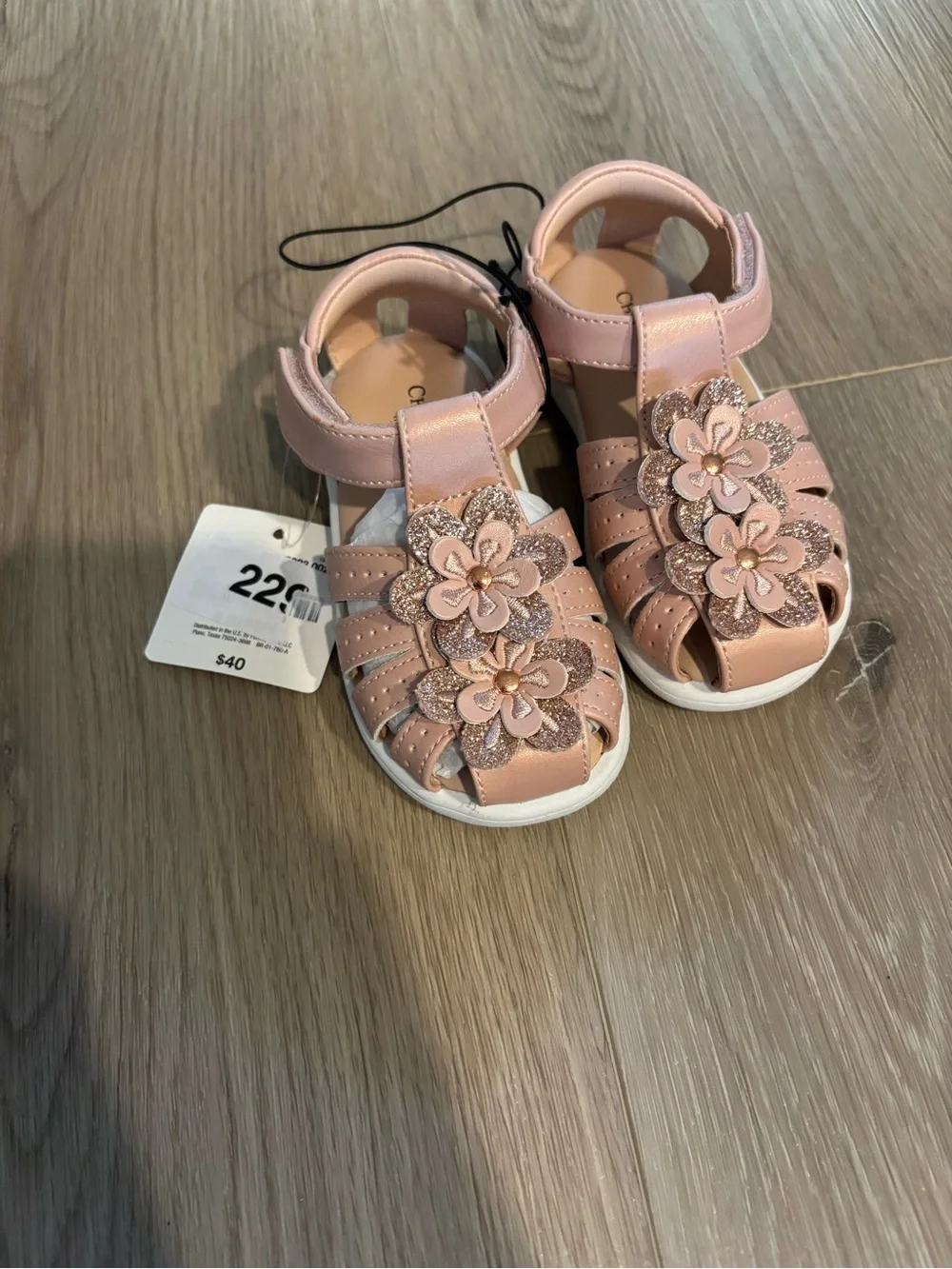 Kids' Pink Floral Glitter Sandals Formal Sandal Sparkle MSRP $40